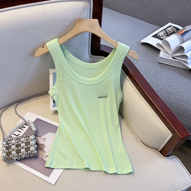 Photographed 2024 Spring and Summer Style Shein Amazon Korea Dongdaemun GLYP Handmade Short-Sleeved Alphabet Streetwear Tank Top for Women