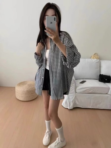 liyunzhen Li Yunzhen Thin Plaid Sun Protection Jacket Women's 2024 Summer Korean Style Loose Slim Top