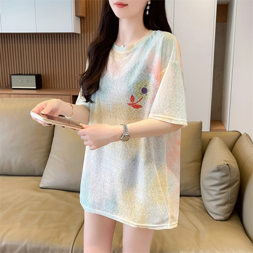 First real shot of 100 polyester ice silk sun protection clothing summer nano silk T-shirt female Internet celebrity ins trend super hot versatile top