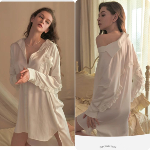 Net picture of sexy pajamas, good quality shirt, nightgown, boyfriend style skirt, lace, white high-end home clothes