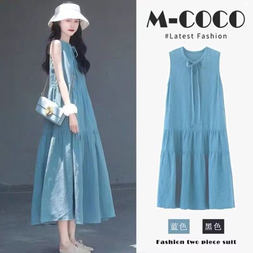 Summer new style Korean fashion loose sleeveless lace-up temperament sleeveless thin large size dress M-4XL 200 pounds