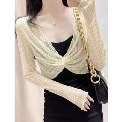 Summer sun protection lace shawl women's suspender skirt with blouse short gauze unique and unique hollow mesh top