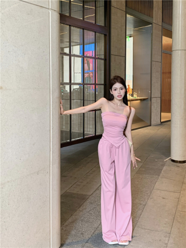 Real shot!  Pure Desire Sexy Irregular Tube Top Casual Loose Versatile Wide Leg Pants Two-piece Set