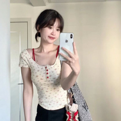 260克莫代爾帶胸墊甜美碎花假兩件吊帶內搭女春夏季新款上衣服