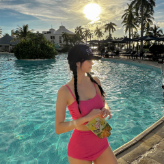 韓版2024新款泳衣女高級感分體高腰綁帶顯白純欲風海邊度假裝