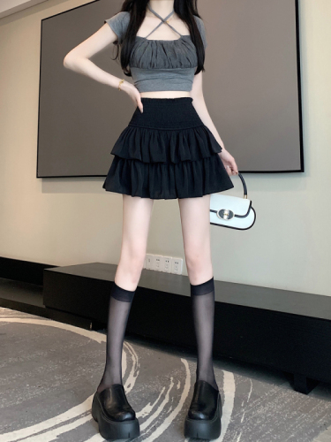 Real shot ~ Cake skirt, white tutu skirt, high-waisted skirt, girly style short skirt, black ballet skirt