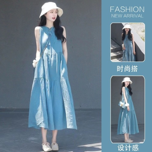 夏装新款韩版时尚宽松无袖系带气质无袖薄款大码连衣裙M-4XL200斤