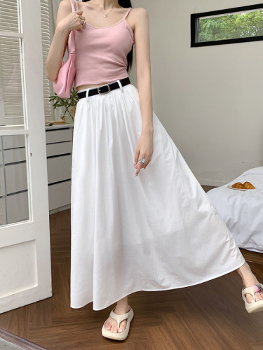 Actual shot ~ 2024 new solid color simple large swing umbrella skirt casual skirt high waist A-line long skirt