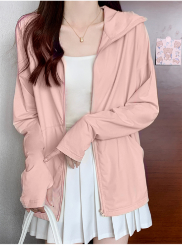 Korean version summer 2024 anti-UV light and breathable hooded cardigan sun protection clothing for women