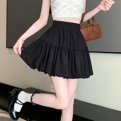 Real shot ~ Cloud fluffy high-waisted A-line bud pleated skirt for women 2024 new lantern skirt