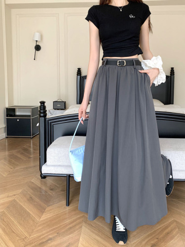 Actual shot ~ 2024 new solid color simple large swing umbrella skirt casual skirt high waist A-line long skirt