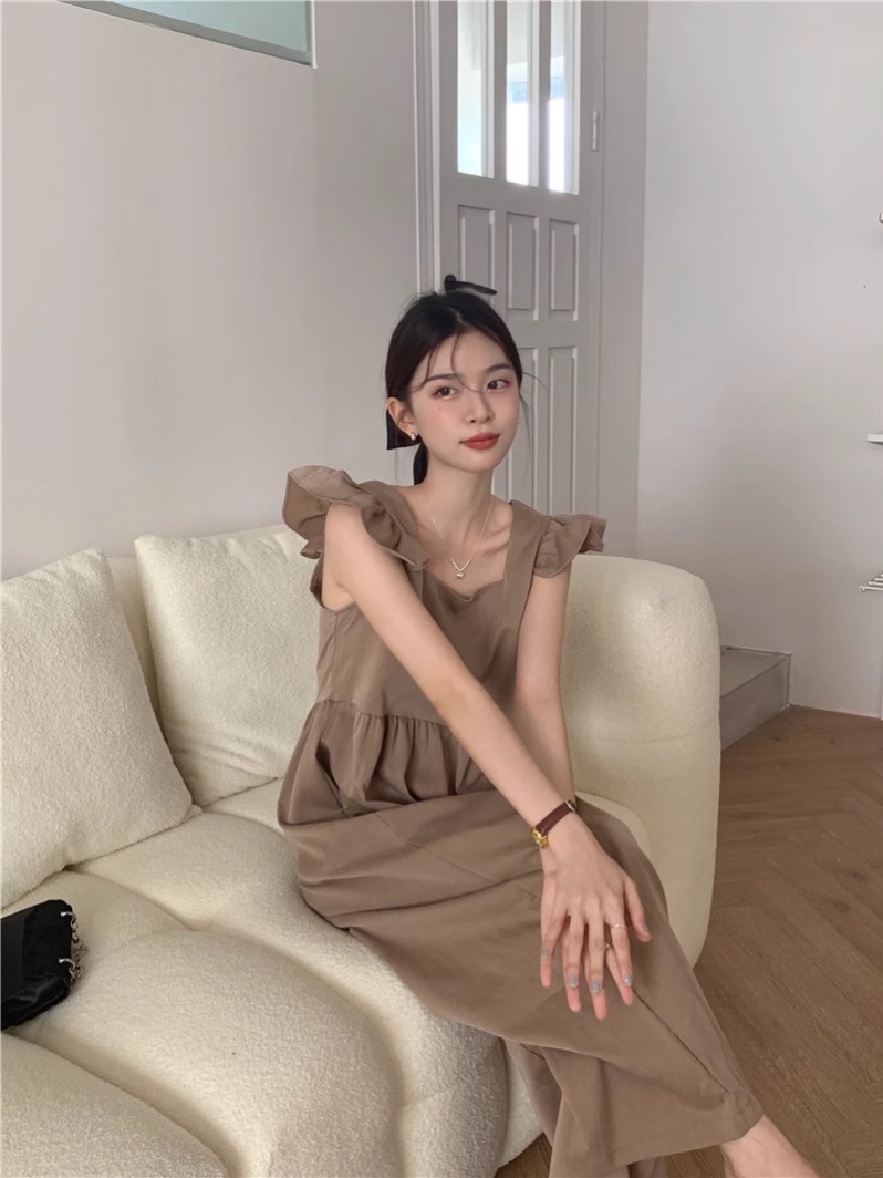 實拍 韓系少女小飛袖吊帶寬鬆連體褲