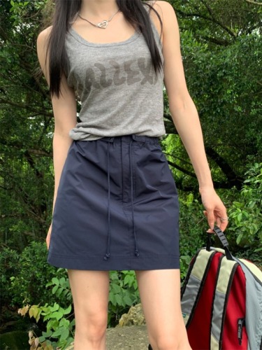 Actual shot Korean style workwear style skirt 2024 summer new style high waist A-line strap versatile slimming skirt