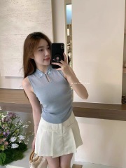 拾叄THIRTEEN夏季新款韓系百搭打欖波點無袖背心女短款顯瘦上衣潮