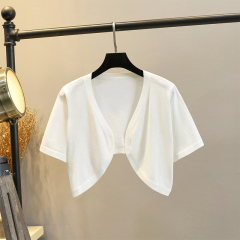小坎肩高級感短袖開衫女披肩夏季薄款配吊帶裙子罩衫冰絲外搭上衣