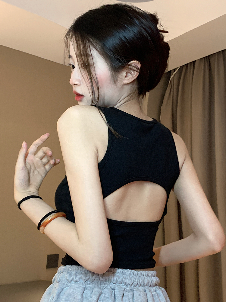實拍~修身顯瘦露背無袖背心女夏短上衣辣妹