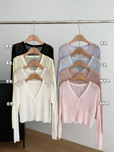 White v-neck ice silk knitted sun protection cardigan thin women's shawl summer with suspender dress and small blouse