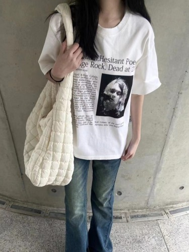 官图美式复古涅槃乐队印花设计感小众短袖T恤女
