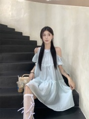 Photographed~ Summer Sweetheart Mint Green Teenage Gold-Tipped Neckline Off-the-Shoulder Earbud Edge Dress