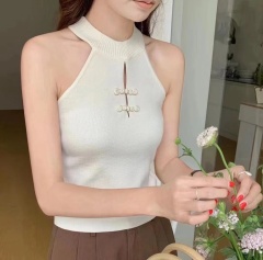 Modern Chinese Style Slip Dress for Women, Wearable as Outerwear, 2024 Spring New Arrival, Fitted and Slimming, Sleeveless V-Neck with Bodkin Buttons
