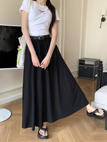 Actual shot ~ 2024 new solid color simple large swing umbrella skirt casual skirt high waist A-line long skirt