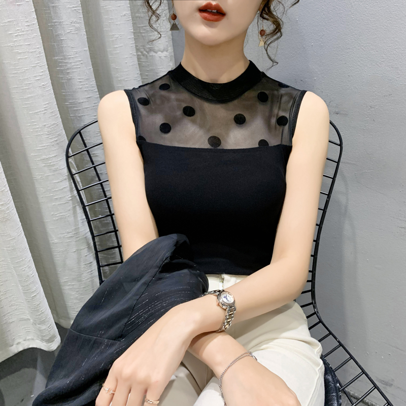 天貓品質背心女無袖上衣修身網紗打底衫性感內搭2024夏季百搭