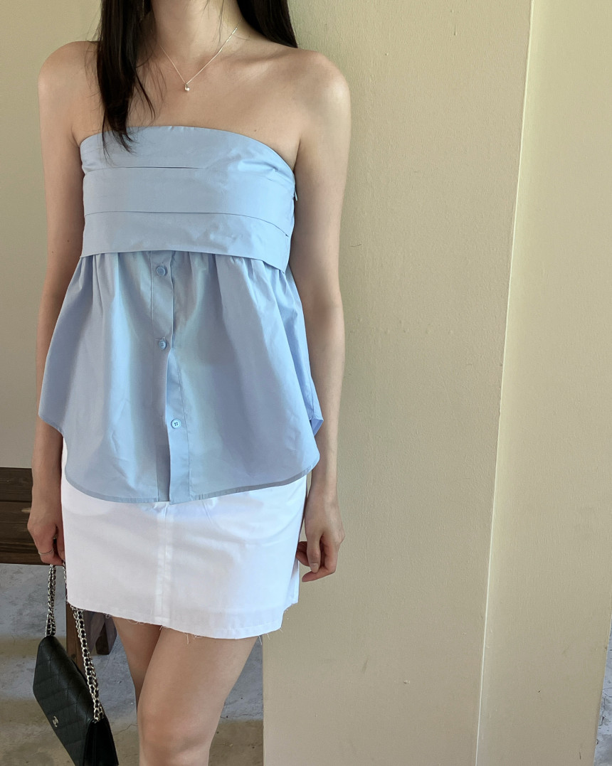 Korean ins summer temperament pleated single-breasted design strapless vest straps