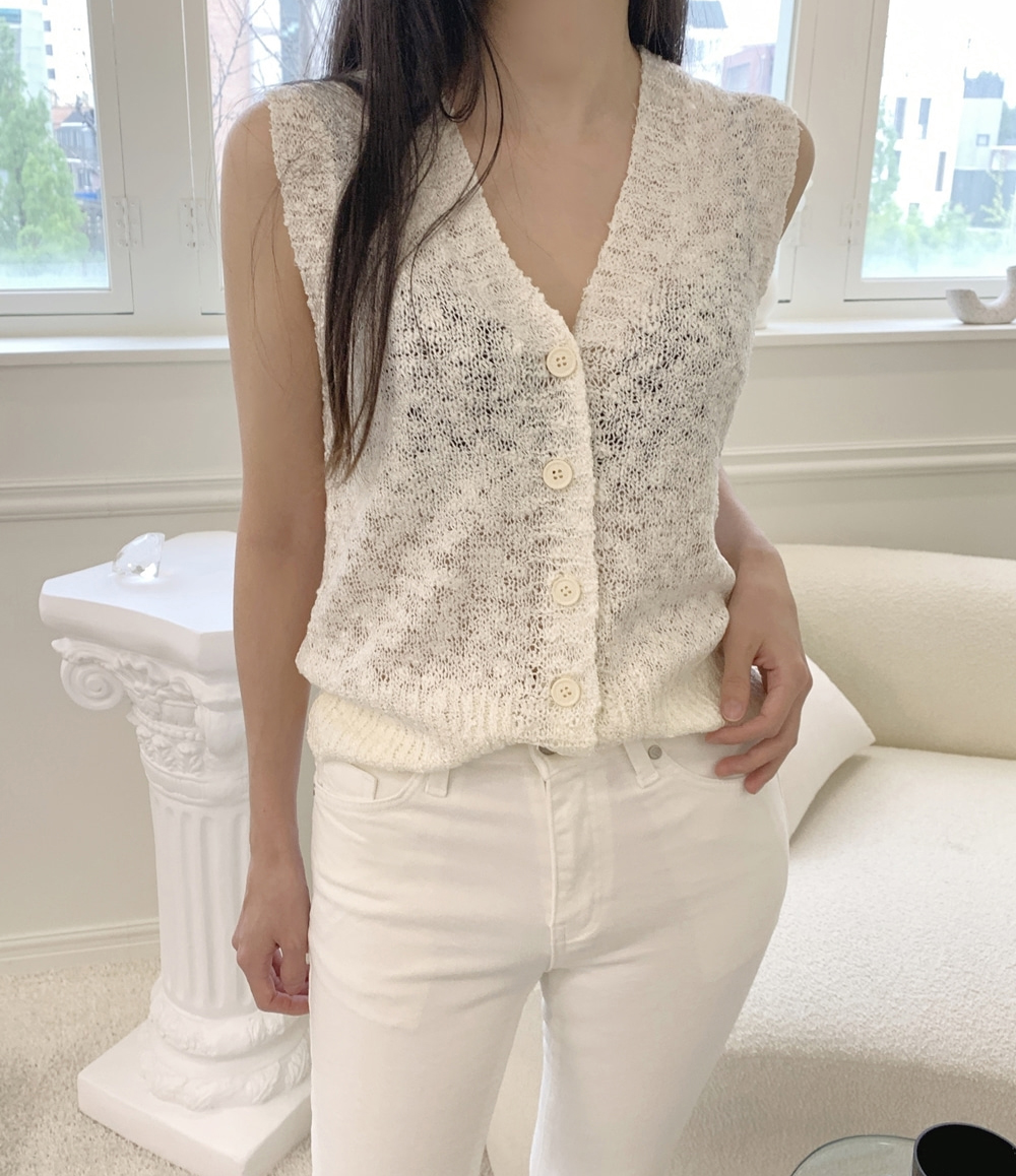 Korean style ins style front and rear two-wear V-neck grainy single-breasted knitted sleeveless cardigan vest for women