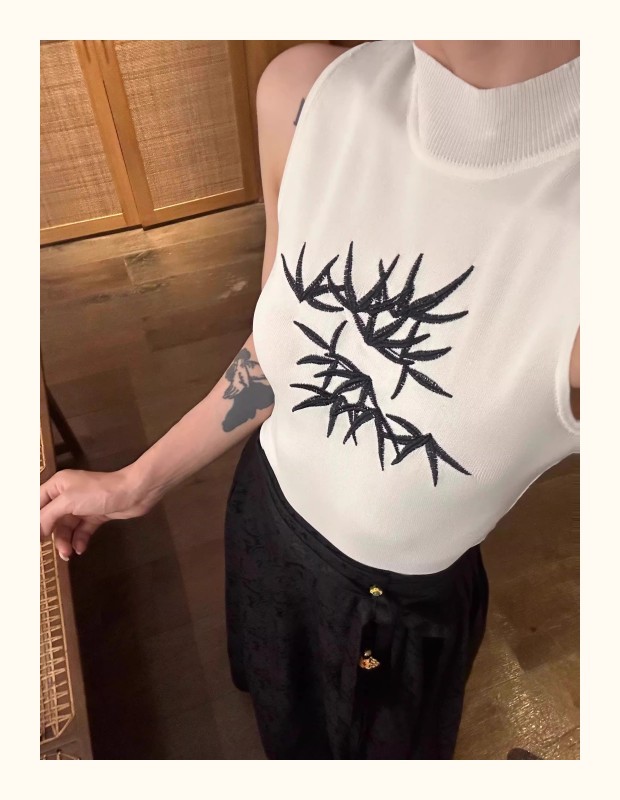 ChieFever 竹韻新中式國風美學 刺繡冰絲背心女上衣