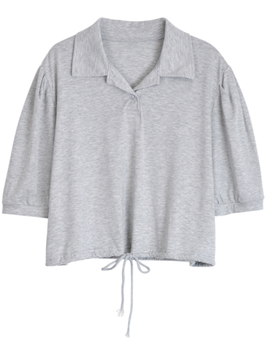 短袖ins潮女打底衫韩版复古POLO领设计感小众灰色t恤显瘦短款上衣