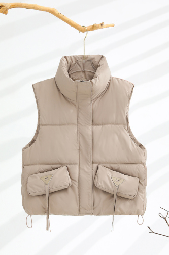 Real shot of streamer down cotton vest for women 2024 autumn and winter new style casual versatile layered solid color vest jacket for women