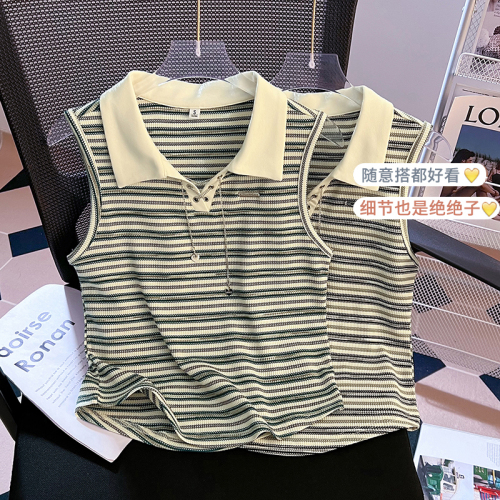 Actual shot of the new vest design with striped lapel top, right shoulder, versatile chain decorative vest for women, trendy