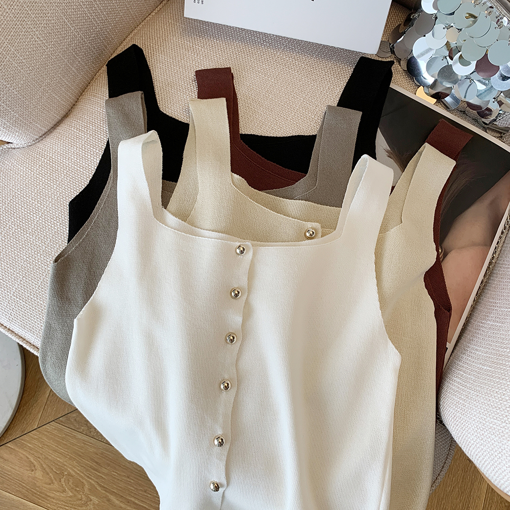 Actual shot of square collar vest top for women, new Korean style, high-end, pure lust style, versatile, slimming, niche outerwear bottoming shirt