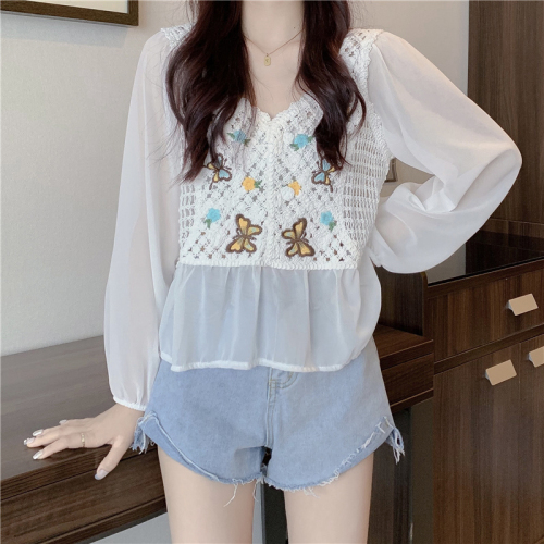 Fairy summer women's shirt, hollow, gentle and loose, 2024 new style sun protection clothing, small fresh long-sleeved top
