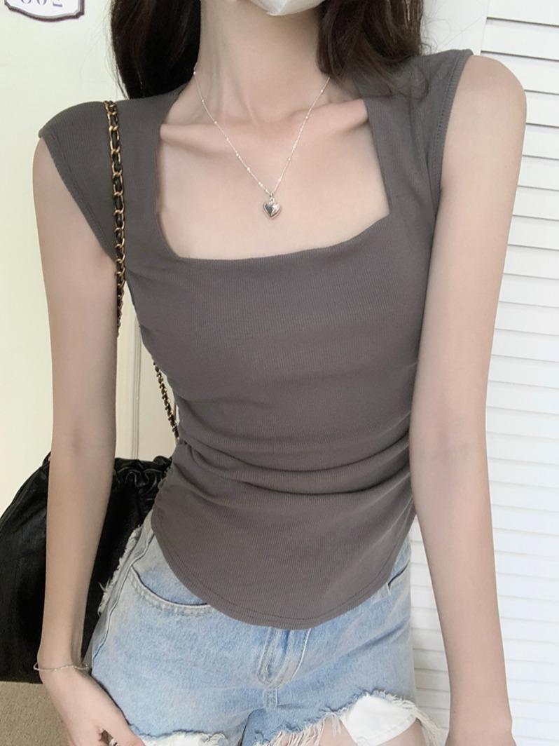 40-count pure cotton thread sweet hottie sleeveless tank top T-shirt for women summer short niche design pure lust style top