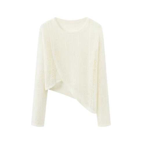Thin ice silk hollow knitted sweater sun protection clothing for women summer 2024 new style outer blouse irregular tops for women