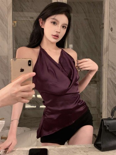 Pure Desire Sexy Backless Waist Halter Slim Purple Small Suspender Women's Summer Top Ins Design Niche