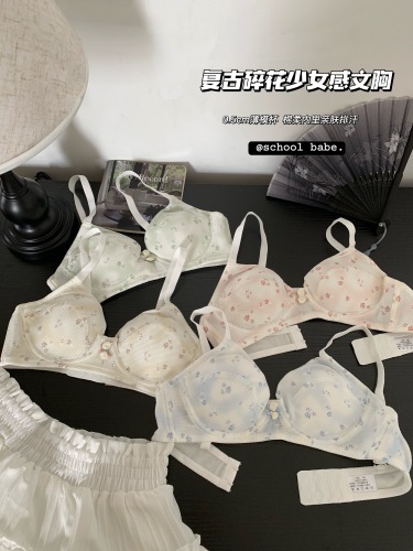 Real shot soft support texture floral breathable underwear women's summer thin comfortable anti-sagging student bra