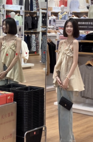 kumikumi法式性感不规则吊带背心女夏季木耳边拼接设计感气质上衣