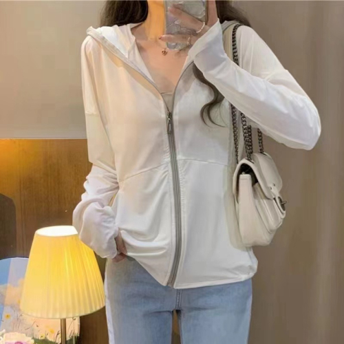 Ice silk hooded thin outdoor sun protection clothing for women loose summer 2024 new couple cardigan ice sleeve casual jacket
