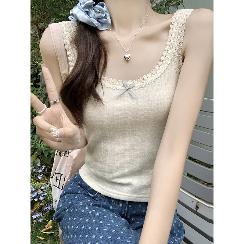 實拍韓系純欲風吊帶背心女夏季蝴蝶結設計感無袖低領鎖骨上衣