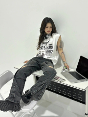 Dopamine Girl 100% Cotton 230 Double Yarn Vest Women's Medium Long Loose Top