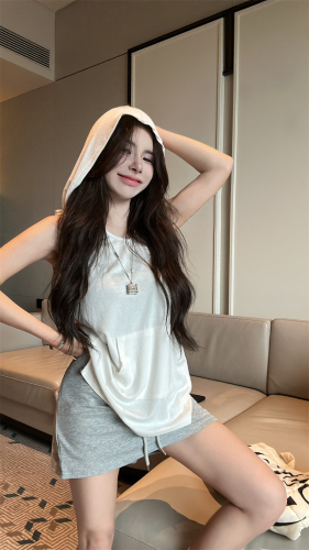 Actual shot 2024 new hooded soft sleeveless vest for women summer simple versatile lazy Korean style top