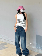 Dopamine Girl Loose 100% Cotton 230 Double Yarn Vest Women's Mid-length Top