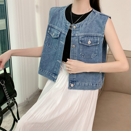 Real shot ~ Denim vest vest jacket women summer new sleeveless outer short top waistcoat women's vest