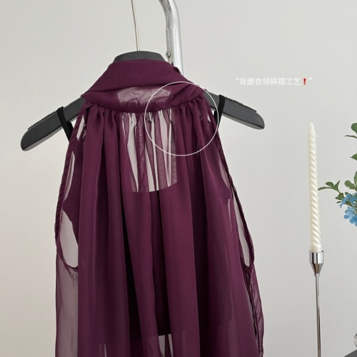 DoggyQin Saint L purple sleeveless ribbon chiffon blouse see-through top