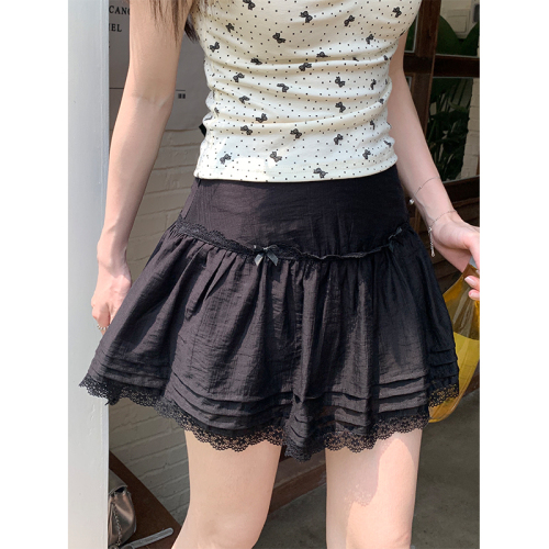 Real shot 2024 sweet short lace bow skirt for women summer Korean style pure desire white skirt
