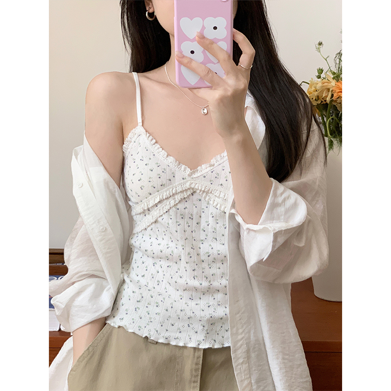 Real shot of pure desire white floral v-neck cross lace chic suspender belt for women 2024 new style