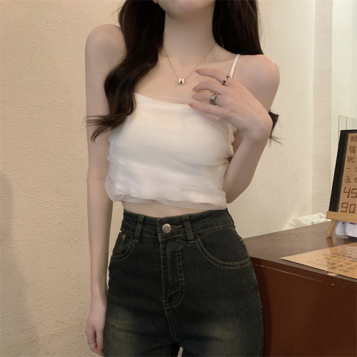 Photographed New Version Korean Style Design Net Two-Layer Tank Top with Straps
