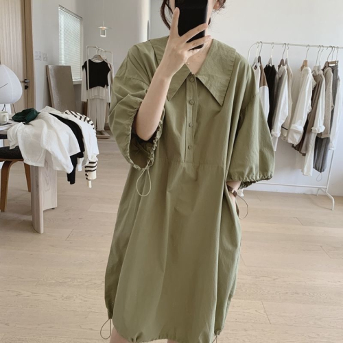 2024 Korean chic summer plus size new niche simple solid color loose mid-length dress for women